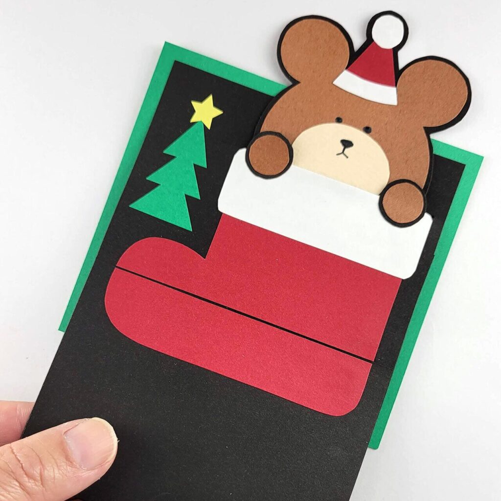 赤い靴からクマサンタが飛び出す！メッセージカード