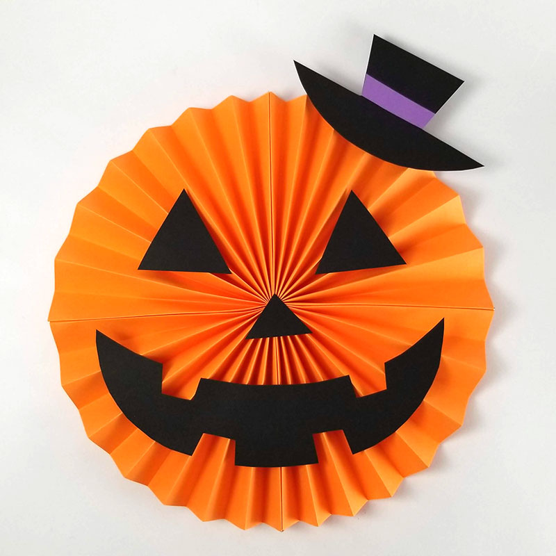 お化けカボチャ(ジャックオーランタン)のペーパーファン|ハロウィン飾り・壁面装飾